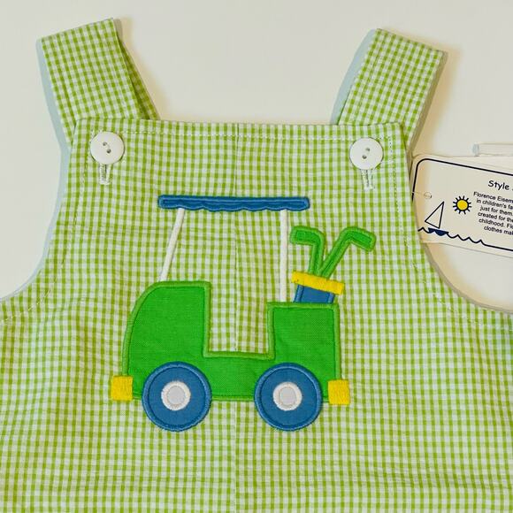 NWT Florence Eiseman 9M Seersucker Check Shortall with Golf Cart - Picture 2 of 5